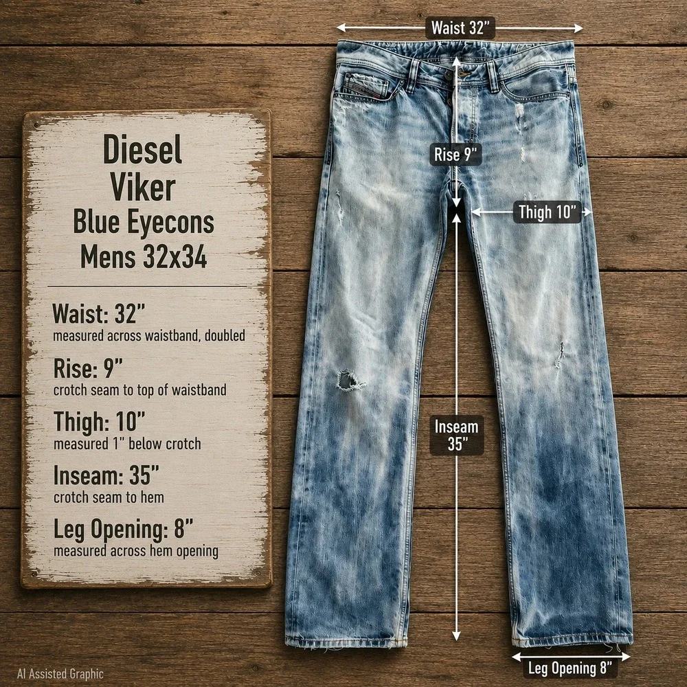 Diesel Viker Blue Eyecons 2010/2 Edition Mens Jeans 32x34 Light Wash Made Italy
